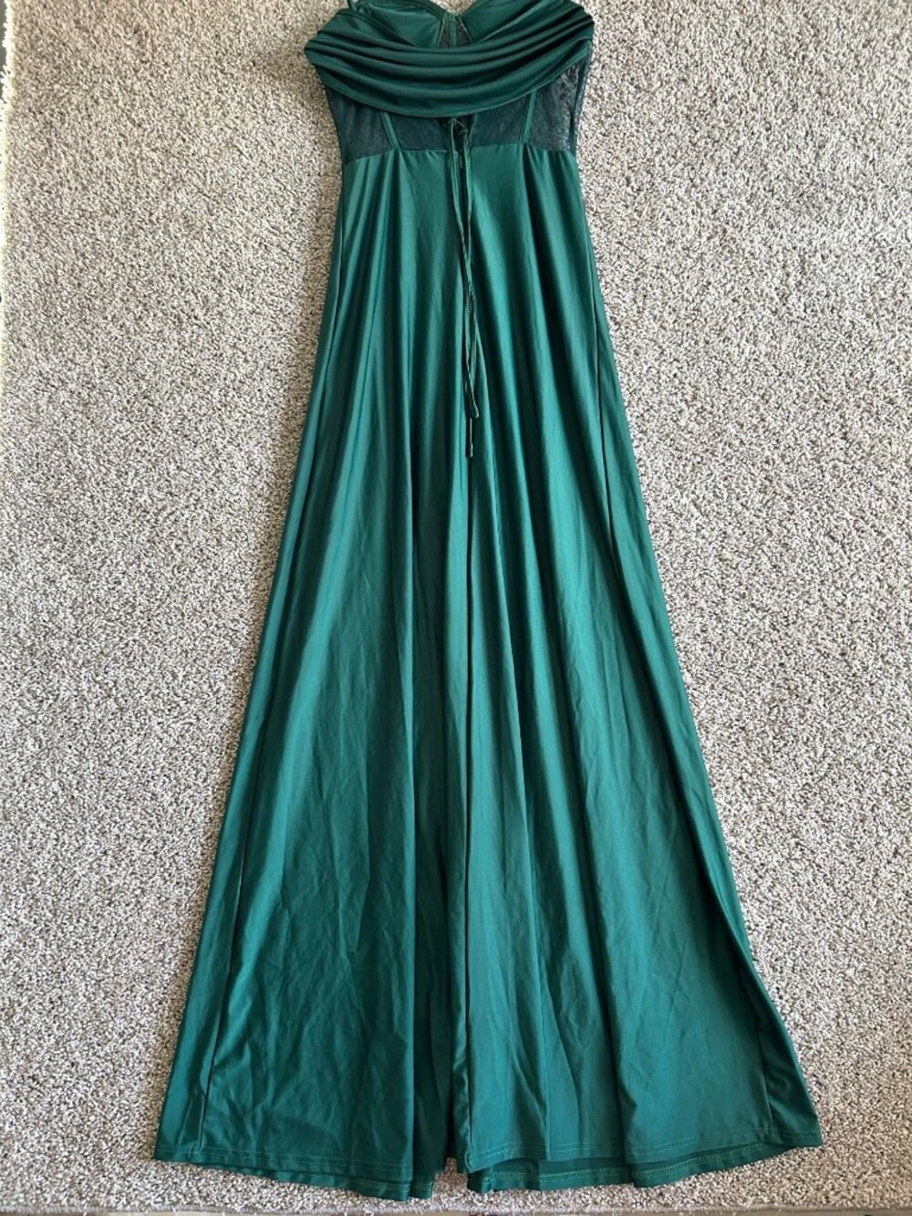Faeriesty Women's Sz Medium Elegant Green Flowy Maxi Dress With Mesh Detail - Picture 2 of 8